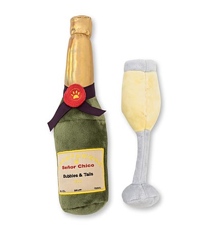 Champagne-cheers Crinkle And Squeaky Plush Dog Toy Combo